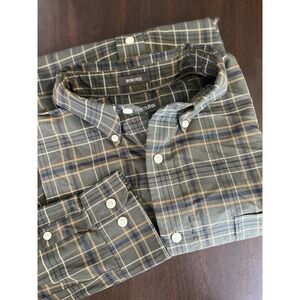 St. John's Bay Iron Free Plaid LS Shirt Men's L Green Blue Button‎ Front Cotton